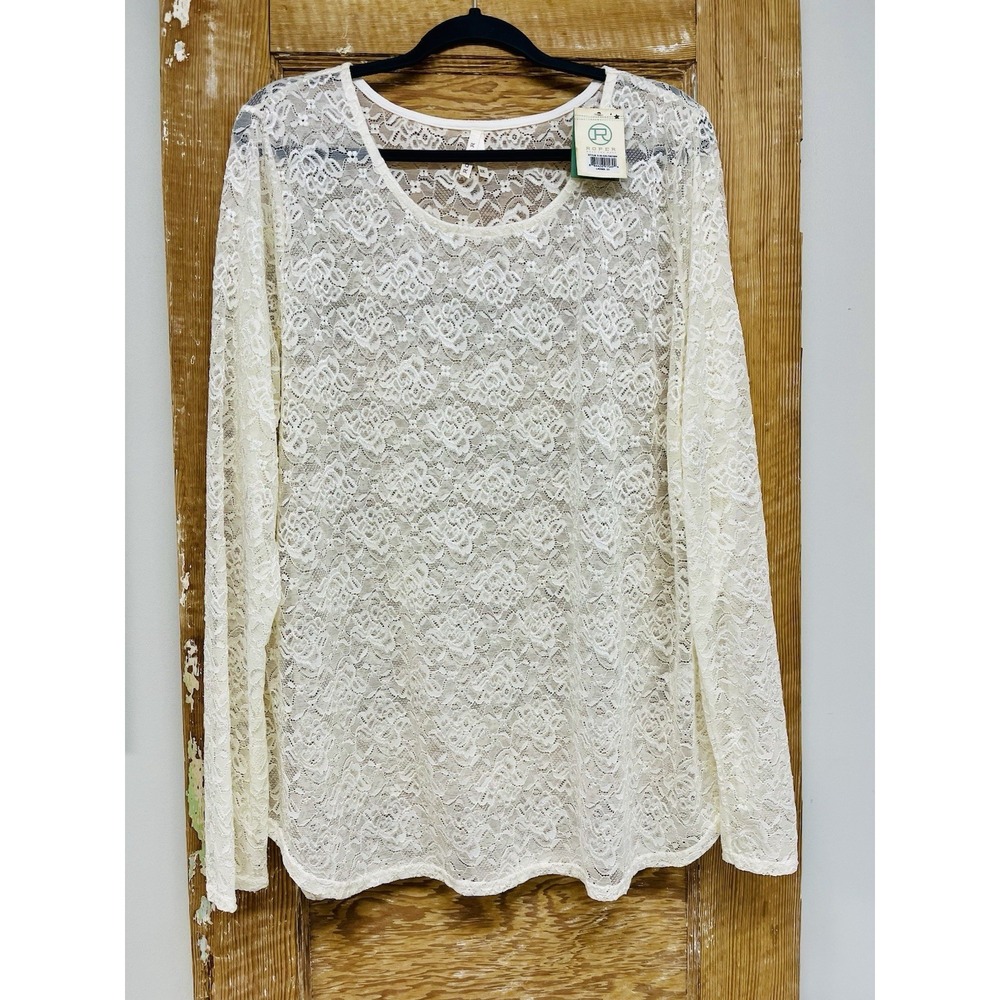Roper Lace Top 2X White Sheer Coquette Western Cowgirl Ethereal Romantic NWT